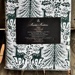 Brooks Brothers Holiday Christmas Cotton Sheet Set | FULL Size (reindeer tree)